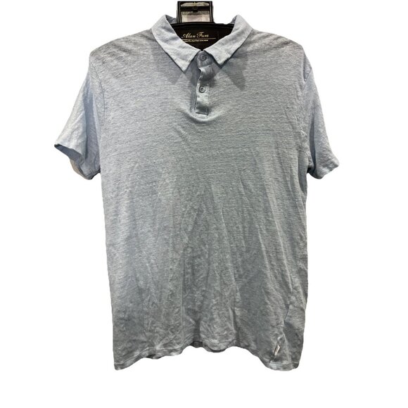 Onia Polo Shirt Mens L Blue Linen Short Sleeve Lightweight Casual Vacation Camp - Picture 1 of 7